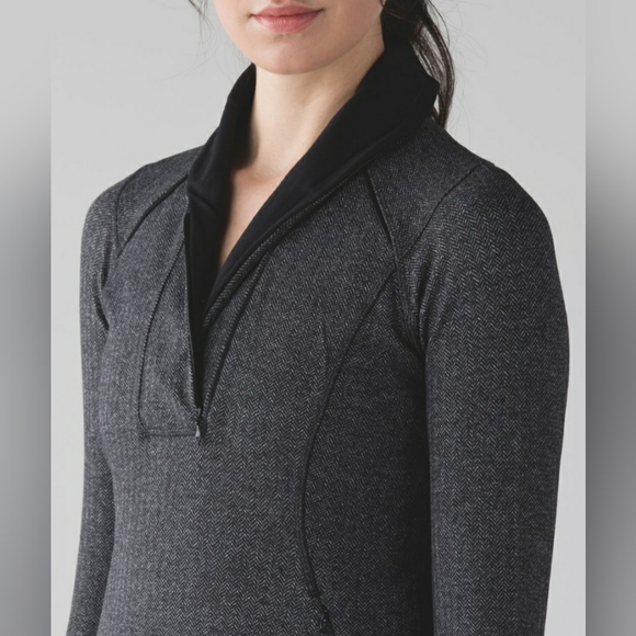Lululemon 1/2 Zip Think Fast Pullover in Herringbone Black/Grey Size 2 - Picture 2 of 8